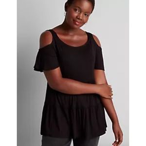 NWT Lane Bryant Black Cold-Shoulder Tiered Swing Tee Size 22/24